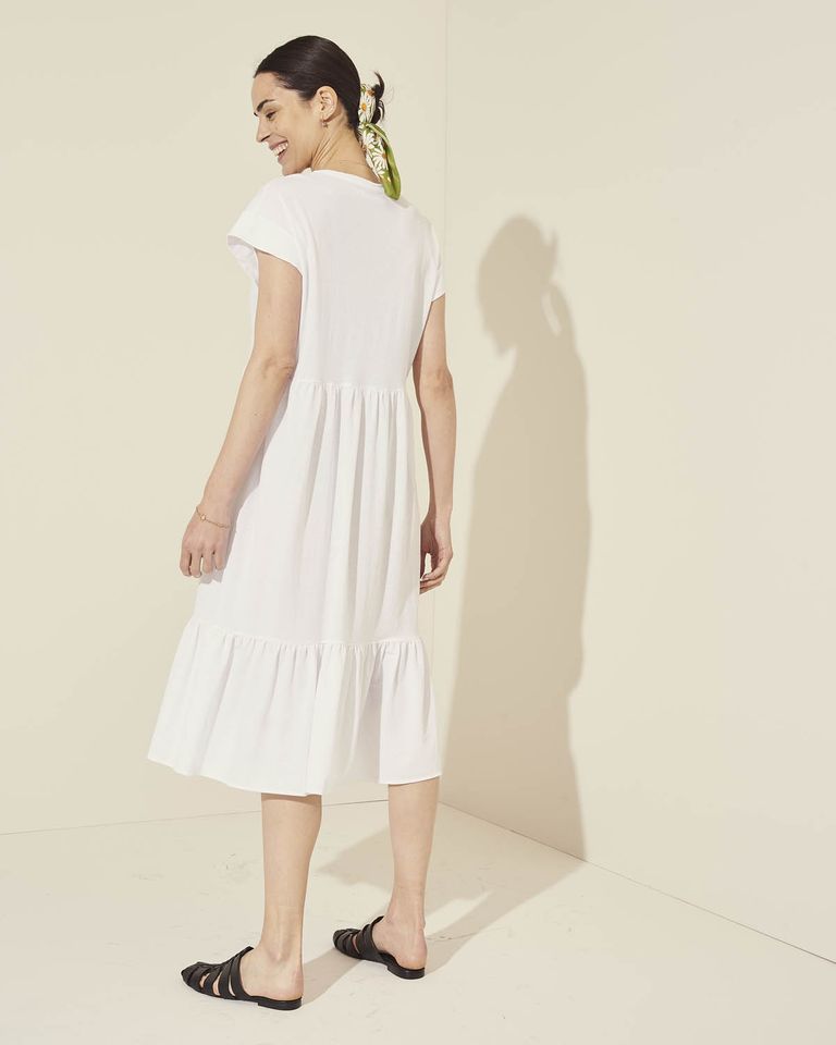 gabby ruffle babydoll midi dress