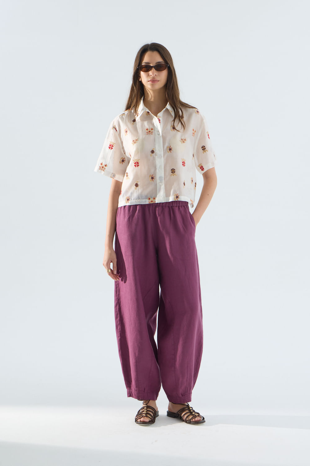 Pantalón barrel lino roses de Portsaidsaa